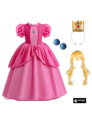 Simil Peach Costume Carnevale Bambina Vestito Principessa Cosplay PEACH01